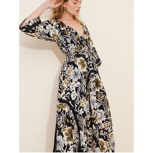 Free People Black and Gold Floral Long Sleeve Dress